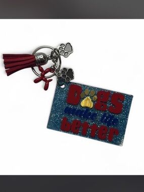 Dogs Make Life Better Glitter Keychain with Red Tassel